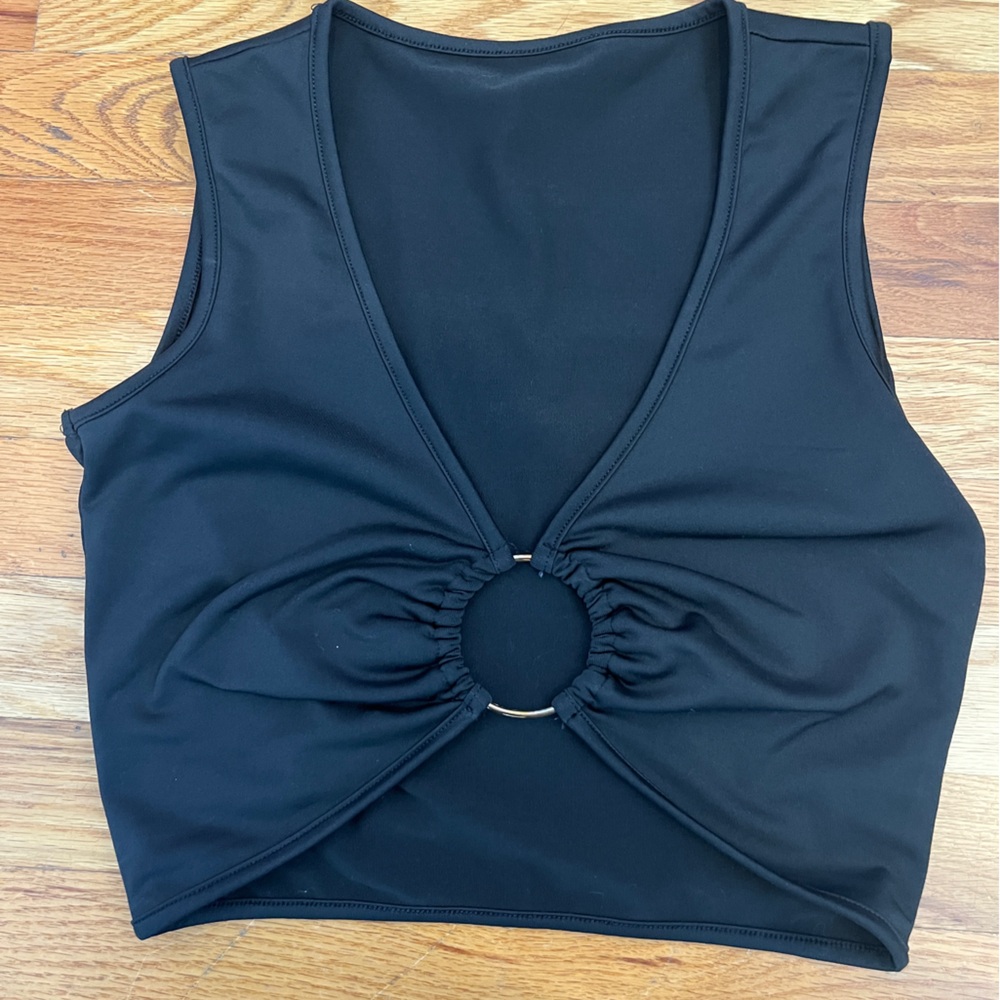 Black Sleeveless Top with Ring Detail